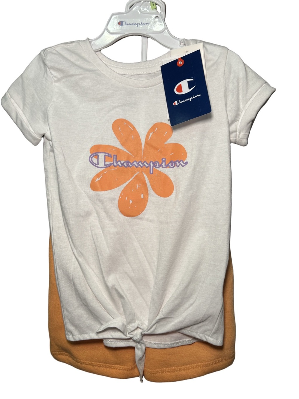 Champion White Tee with Orange Shorts Set